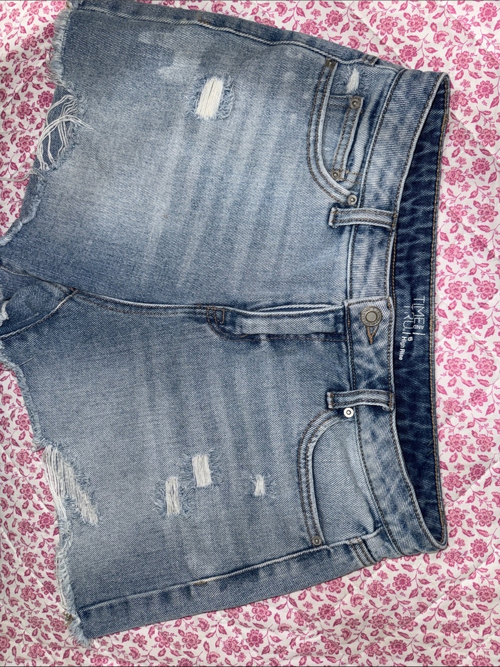 Time and Tru Distressed Light Blue Denim Shorts